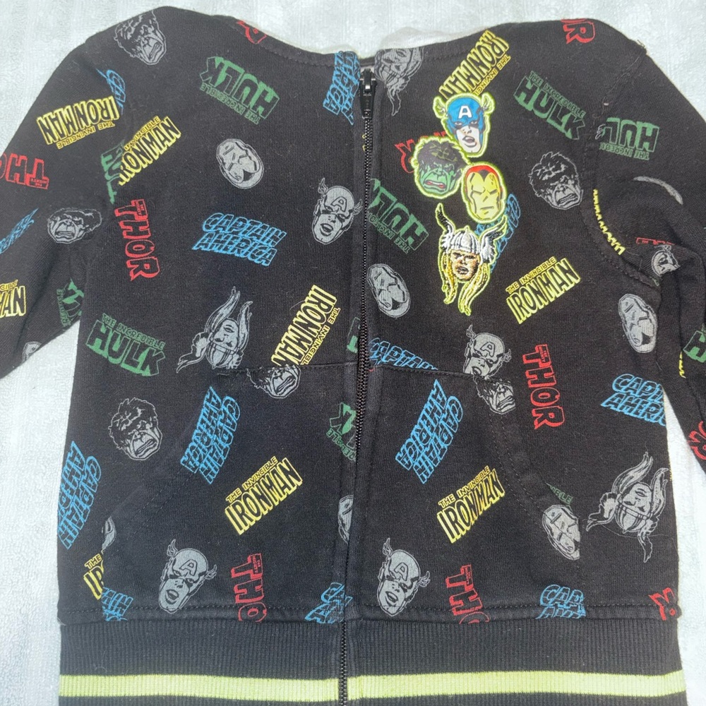 Marvel Black Kids Zip-Up Hoodie with Multicolor Superhero Logos